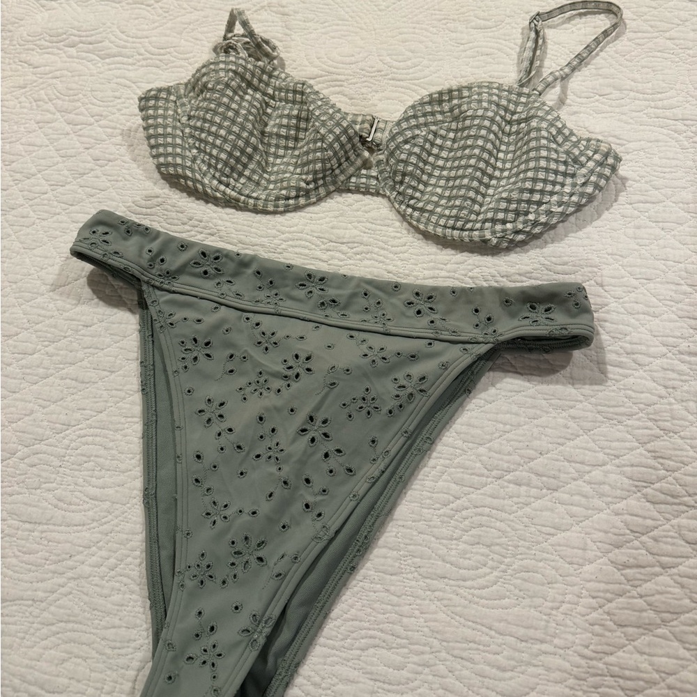 A&F Textured Gingham Crochet Bikini Set